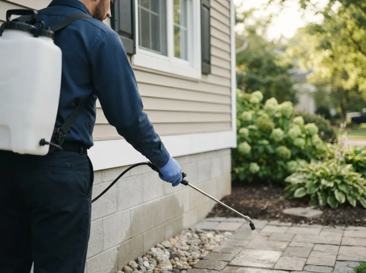 Pest control technician inspecting a home in Elrosa, MN